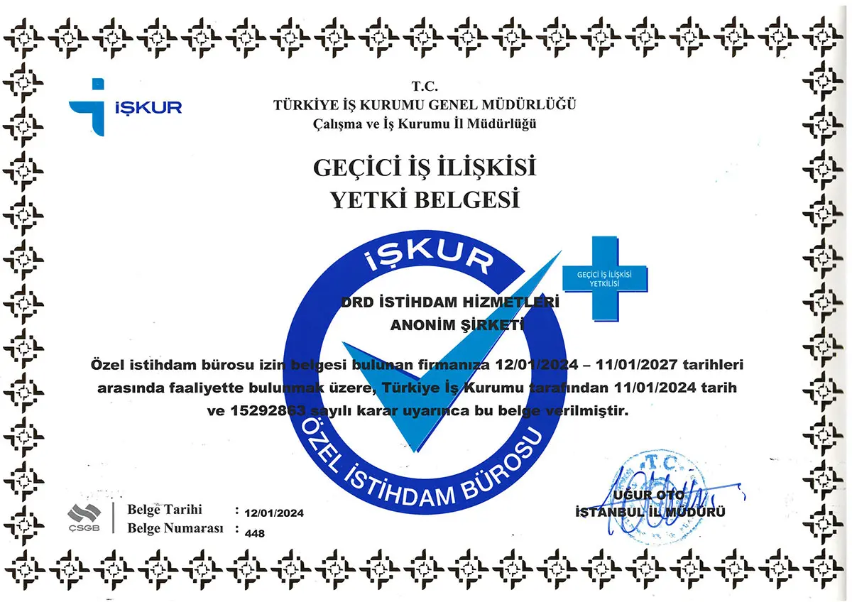 Geçici İş İlişkisi Yetki Belgesi — DRD İstihdam Hizmetleri A.Ş.